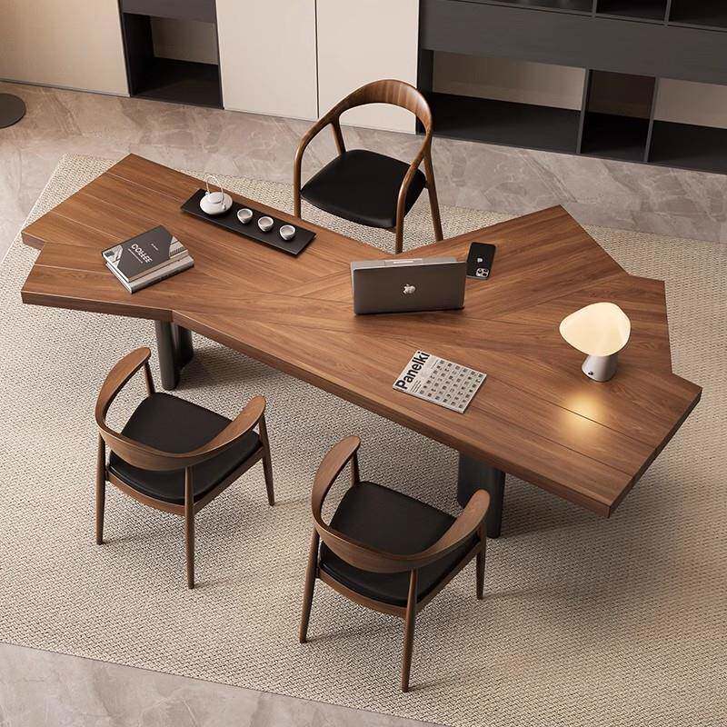 中古风老实木办公桌设计师创意裁板桌总办公室YKM275客接待洽谈桌