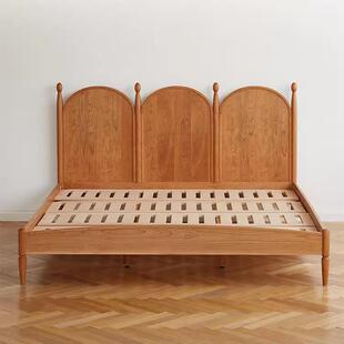 全大实木樱桃双木人床38256小户型婚简约日式复古主卧床床黑胡桃