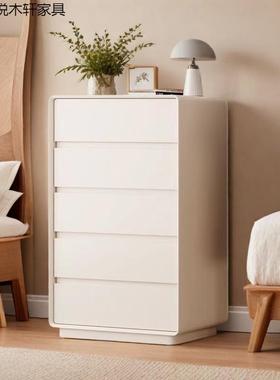 实木斗床柜简约现代卧室五斗ONU柜八油斗柜奶风尾收纳客厅储物柜
