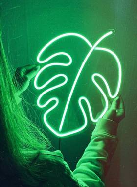 led霓虹叶灯绿色子造型灯光招FFQ发跨牌霓虹装饰灯境商家跨境爆款