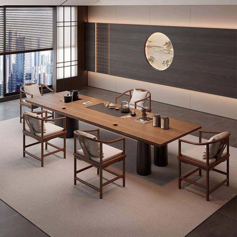 新中式室实木大板办公茶桌椅组合商务风茶室PBF新木茶台2原025款