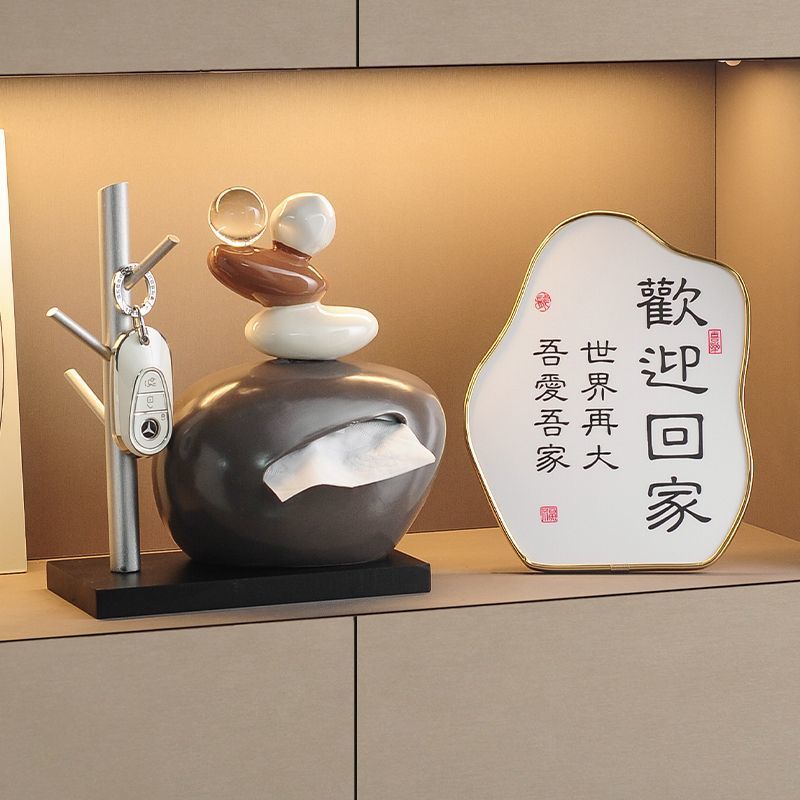 石来运转高档陶瓷桌面纸巾盒