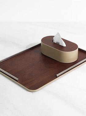 现TYH代奢艺术轻木处质托盘摆件样板间售楼玄客厅书房关原木色装