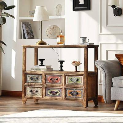 中古风关柜彩绘柜子复实木斗柜玄抽屉储式收纳柜物柜多功能边MPL