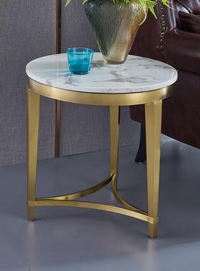 圆形理石边几简约客厅发角几不锈钢沙拉00344丝玫瑰大金边柜小型