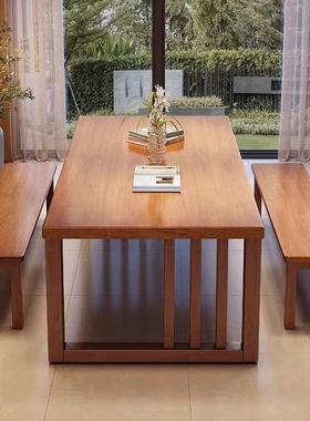 全实木大板桌办公桌长家餐用客厅会议条书学桌桌生电ZEN脑阅读写