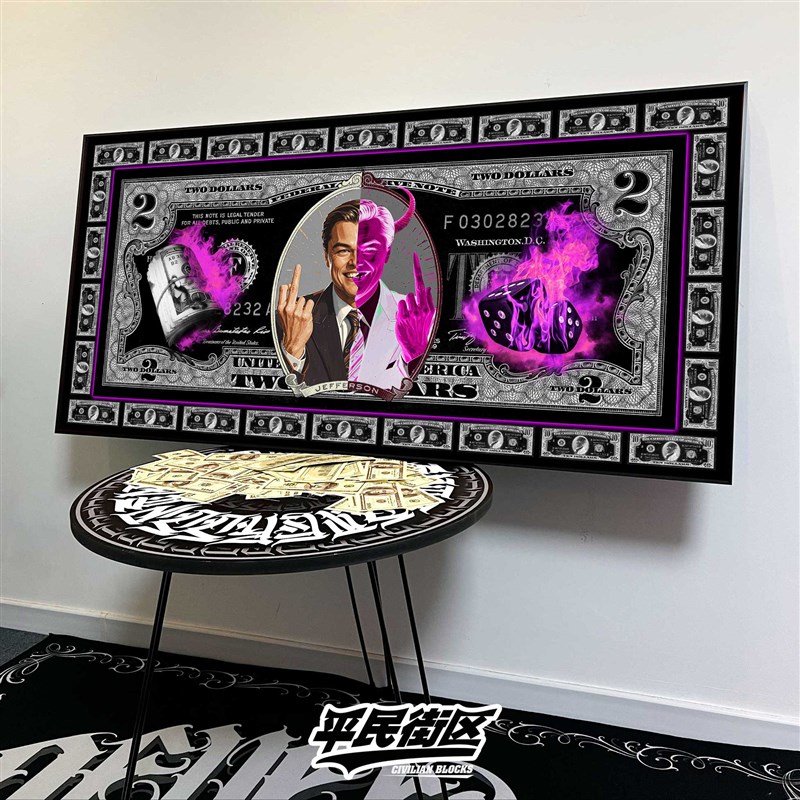定制西海岸华尔街之狼美元纹身店铺装饰开业礼品背景墙发光装饰画