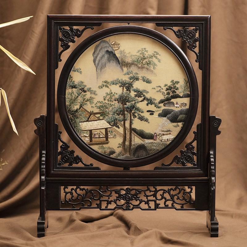 苏州刺绣摆件台屏双面绣实木纯手工苏绣屏风两面创意送礼礼品摆台