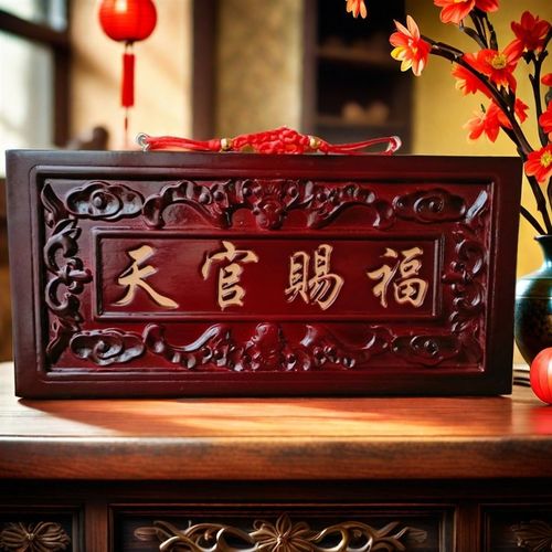 大尺寸天然桃木天官赐福牌匾门对门木雕大挂件门牌装饰摆件中式