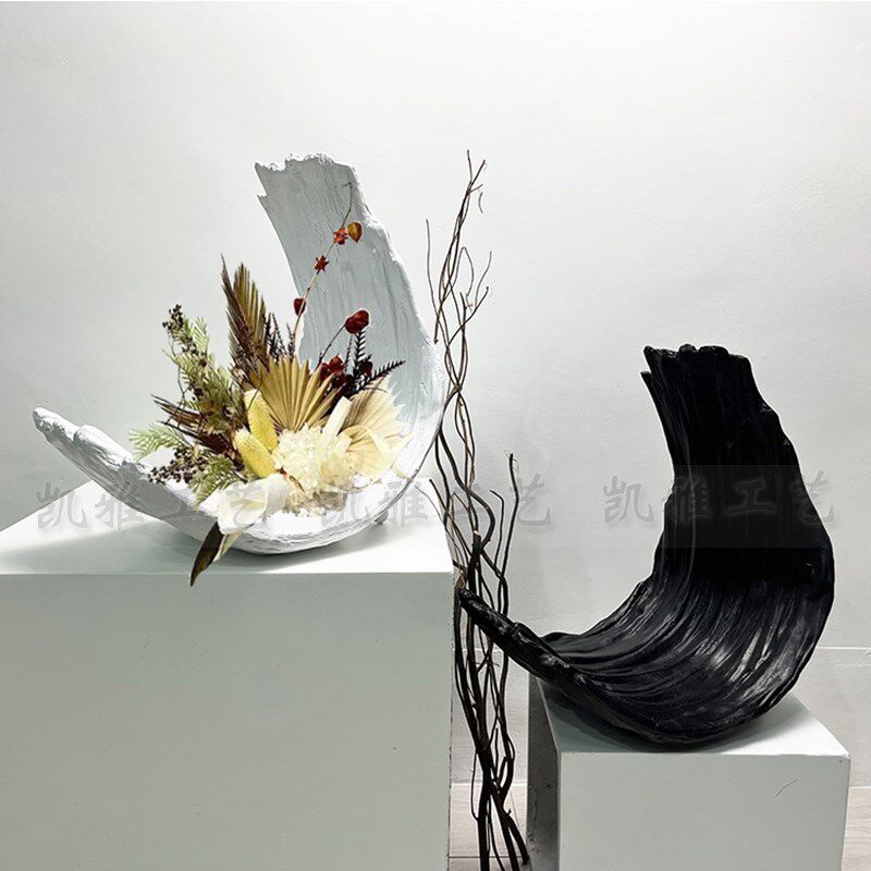 创意桌面抽象树脂花盆酒店大堂摆设样板房玄关商场前台景观摆件