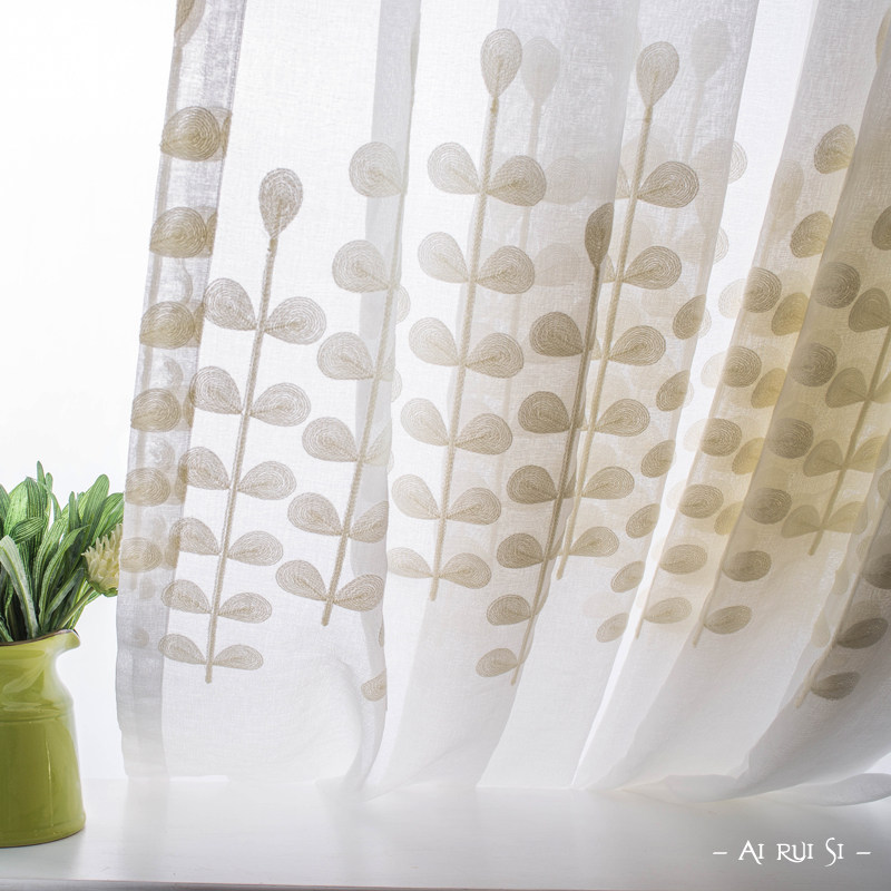 【艾瑞丝】定制窗帘 纯白色刺绣绣花窗纱田园风格纱帘 飘窗阳台