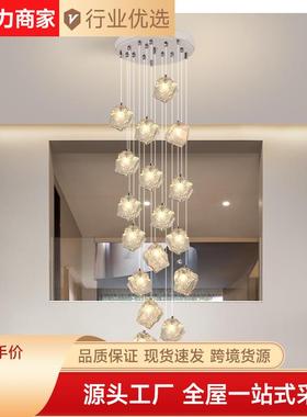 挑空楼梯长吊灯别墅l34907ot约简复式客厅f吊灯轻奢网红冰块玻璃