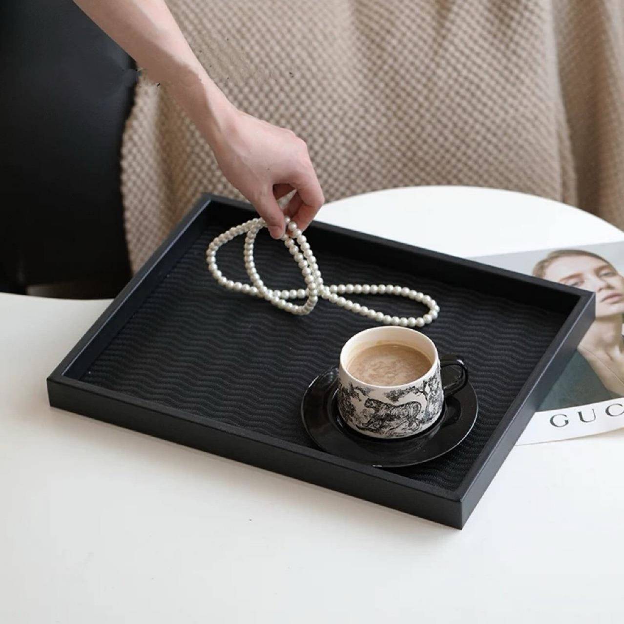 现代约皮创GT-F131革编方织纹形托盘置物收纳玻璃酒具简意摆件桌