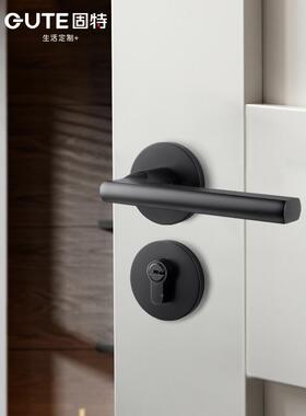 固特门分锁室内卧室房门锁吸静音黑用色门把手体8992锁现代通磁型