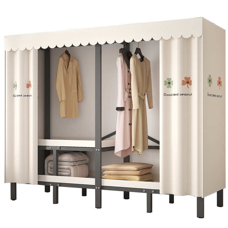 简易衣柜家用卧室免安装折叠衣柜结实耐用全钢P架加粗简易组装衣
