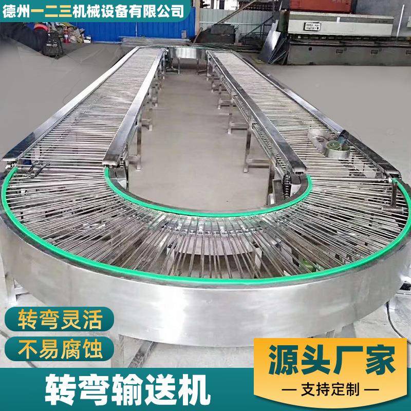 不锈钢链平顶URW板输9送单排啤酒饮料输送带机0度柔性链板转弯输