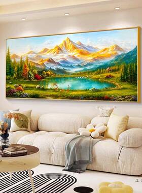 背靠金山新聚宝字盆十F9899J86绣2025款客厅感幅风景山水画大刺绣