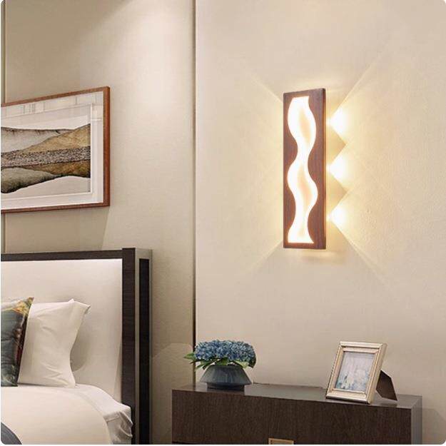 简约网红主卧室床0头灯2厅24新款木纹客电849视背景墙洗楼墙壁灯