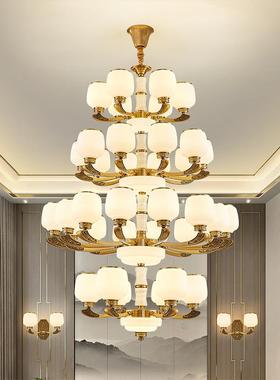 2023新款式复楼别墅厅客42511吊灯新中式楼中楼挑大高跃层中空五