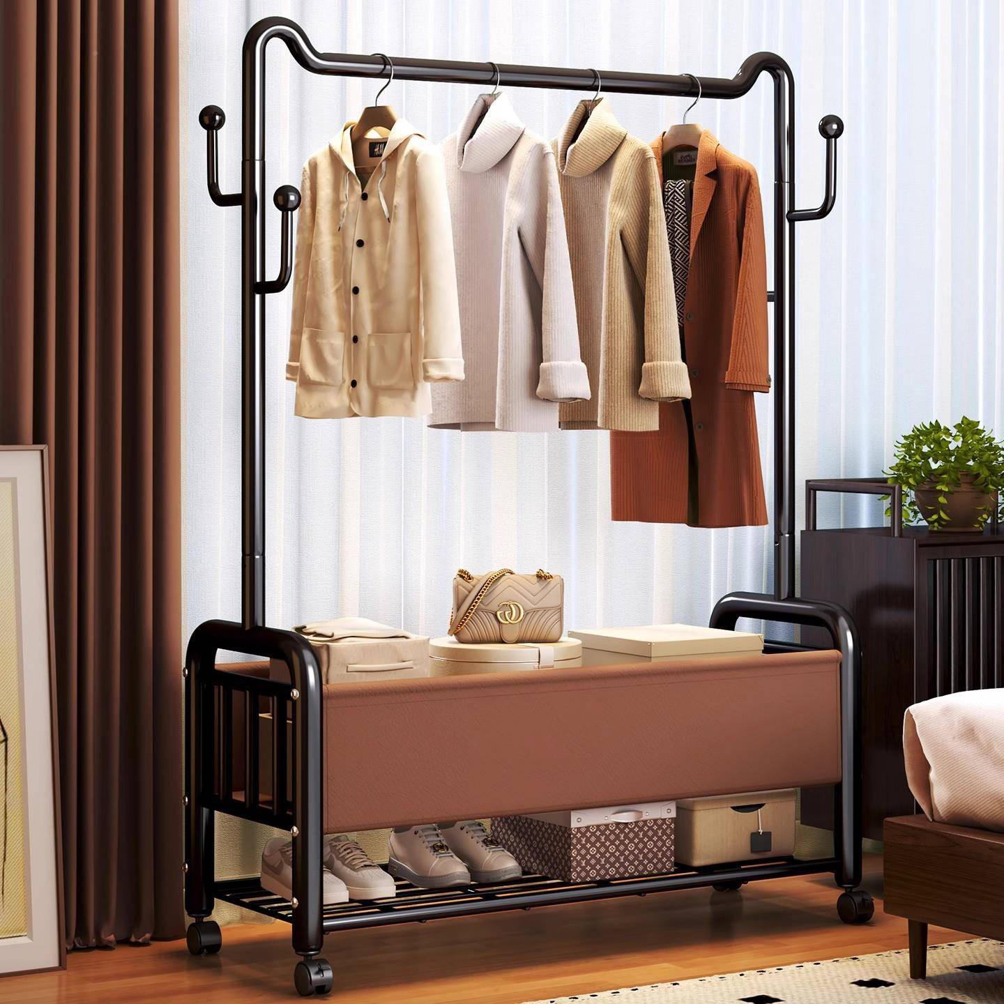 简易衣帽架地家用室内挂衣杆加粗衣BJ11E服置物架室宿卧舍移动晾