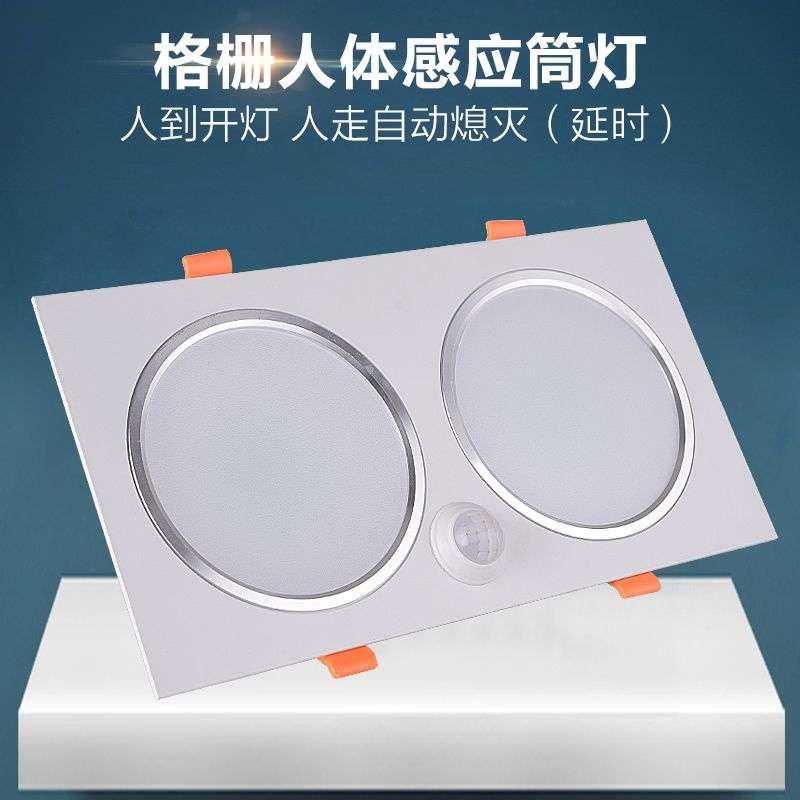 人体感应格栅筒灯led方形黑色格栅长方形嵌入式葡萄架专用吊顶灯