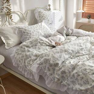 韩式 公主风小清新蕾丝花边田园小碎花床上四件套全棉纯棉被套1.8m