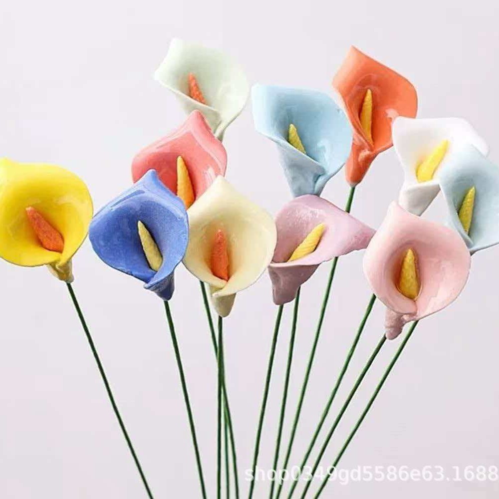 仿真花马蹄莲假花陶瓷装饰花朵陶瓷花花插客厅餐桌摆件家居装饰