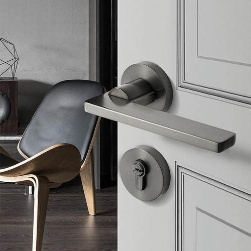 静音门锁灰色分体锁家用房门锁室内卧室实木门把手通用型锁具