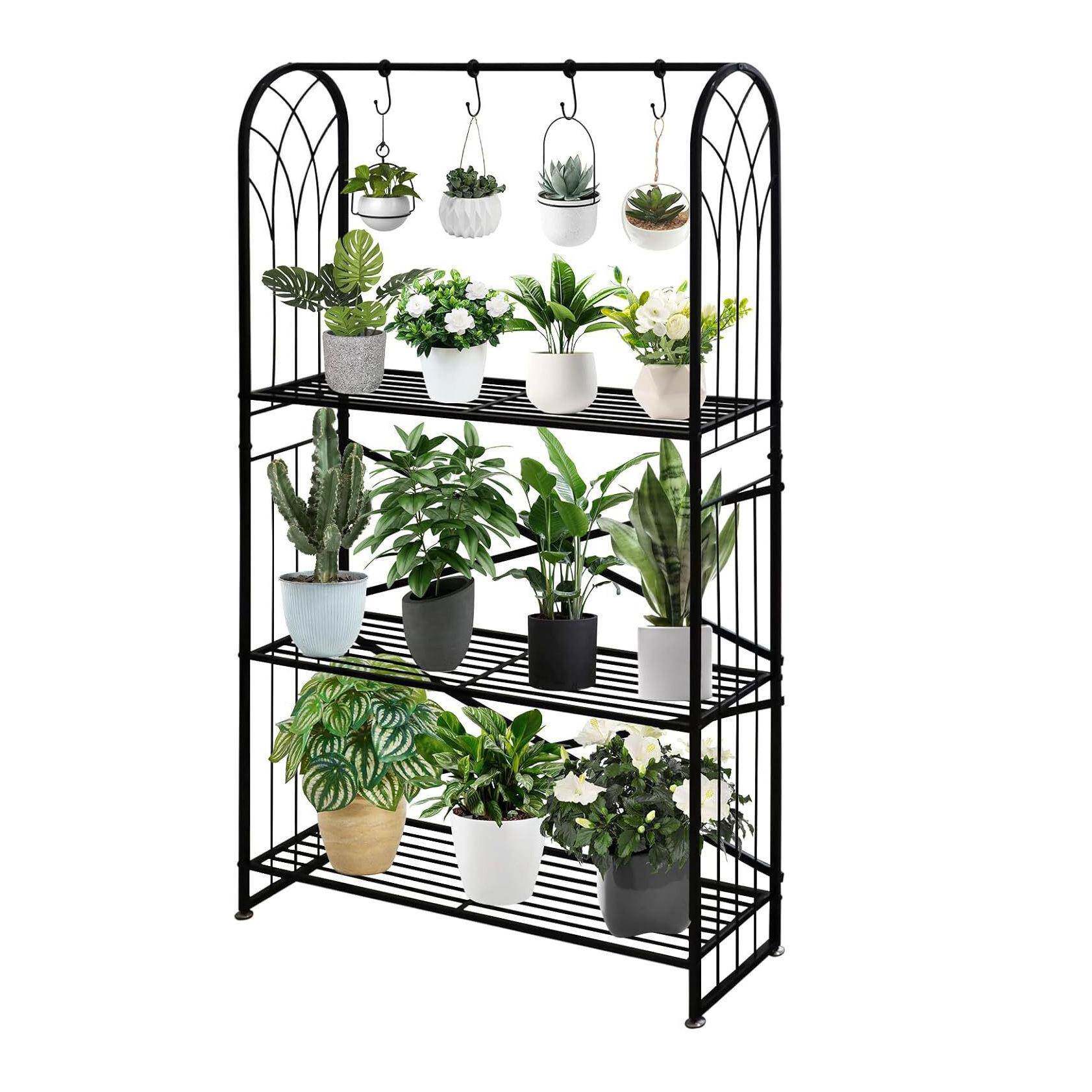 植物支架黑色金属植物支架室内室外悬挂植物架适用于庭院阳台花园