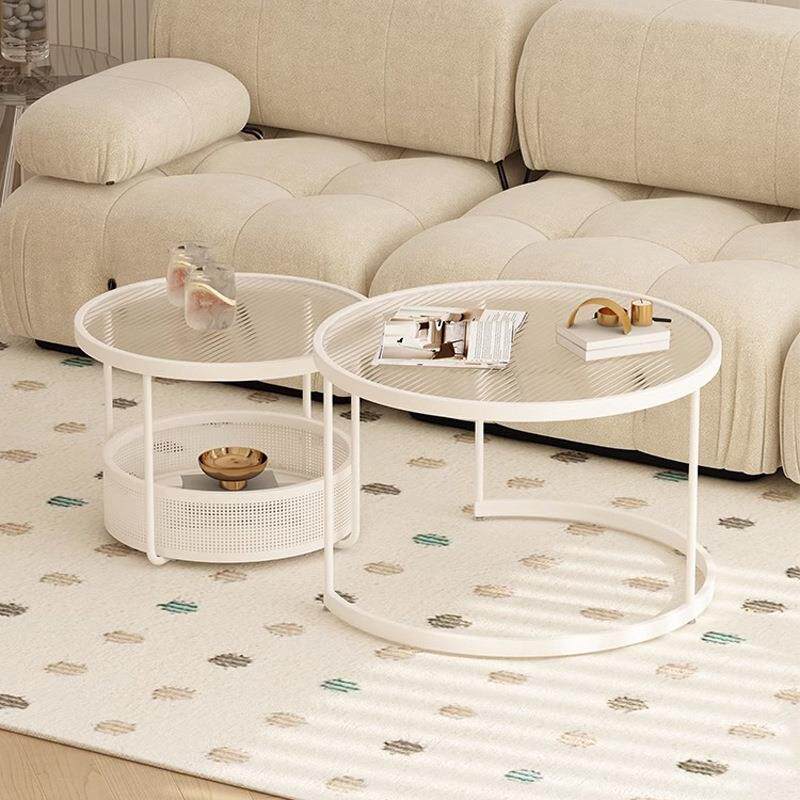 奶油风简约子母茶几组合网红小户型客厅迷你边几角几圆形现代茶桌