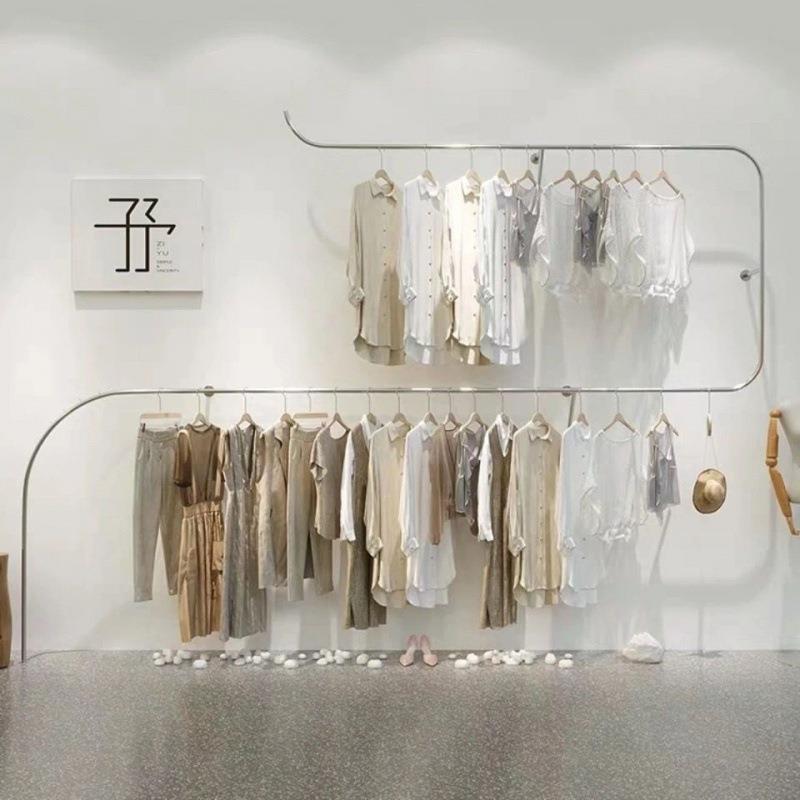 服装店展示架双层衣架女装店落地上墙架组合式挂衣架不锈钢陈列架