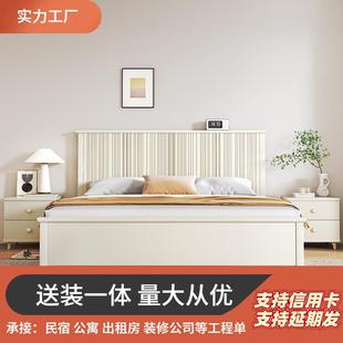 奶油风实木双人简约现代主卧大床1.8m美式轻奢高箱储物床白色婚床