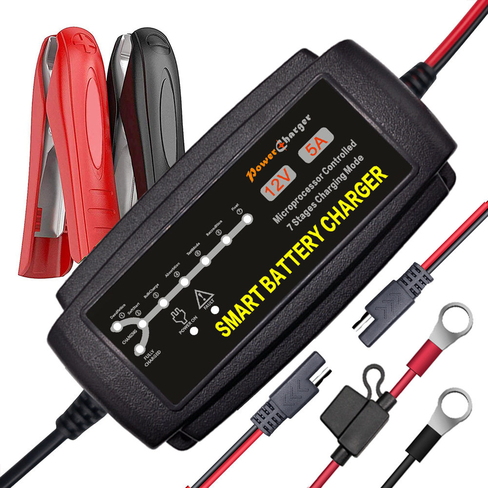 12V5A全自动7段式汽摩电瓶智能充电器充电指示深度维护充电认证全