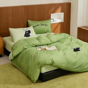 秋冬款50支全棉磨毛四件套儿童房熊猫印花被套枕套