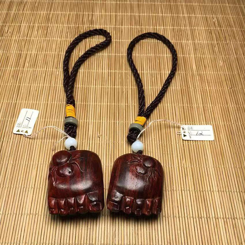 印度小叶紫檀木雕知足常乐佛脚手把件挂件古玩工艺品