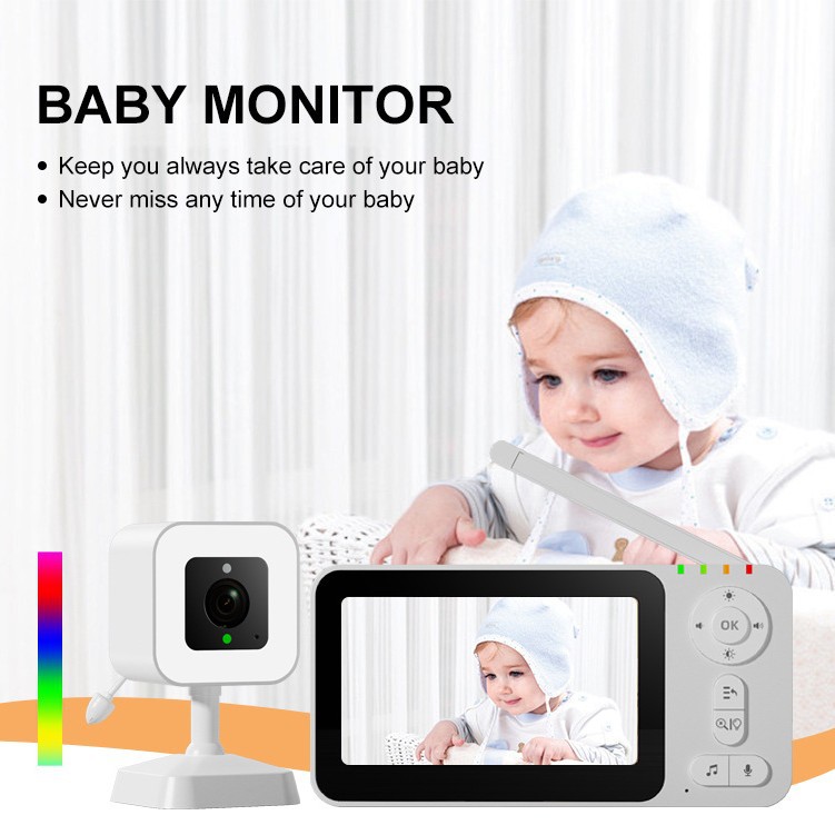 2.4G点对点婴儿监视器4.3寸RGB小夜灯可视超清智能BabyMonitor