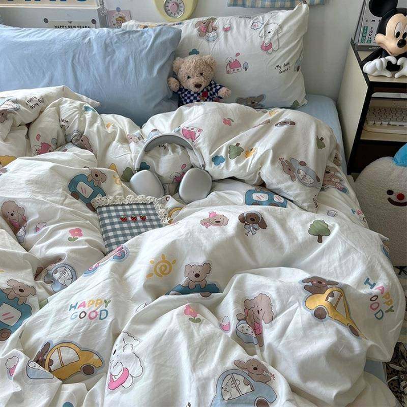 学生宿三件套母笠婴超云朵水软洗棉四TTD件套卡通床款床上舍用品