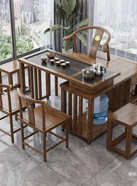 实木阳台家旋转茶椅组合用移动桌台BTU喝茶桌小型茶茶几具烧水壶