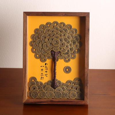 五帝钱摇钱0303树相框摆铜件玄财源广进书纯手写桌法面关招财挂画