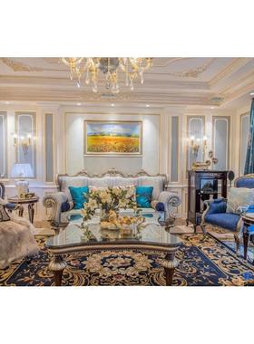 新西兰进口羊1189毛欧式地复古蓝色别茶墅轻室奢客厅几沙发毯卧床