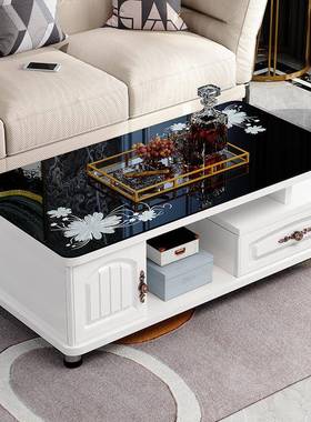 欧式圆角茶茶几简约现代电视45391柜客几组合小型户钢化玻璃茶桌