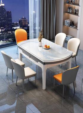 玉晶石岩桌板餐2可705025新款小户型家用实木饭桌现代简约伸缩圆