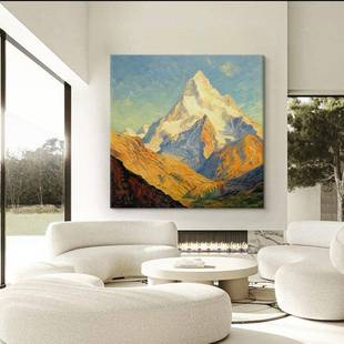 日照金山图抽象肌理手绘油画客厅装饰画梵高风格群山风景玄关挂画