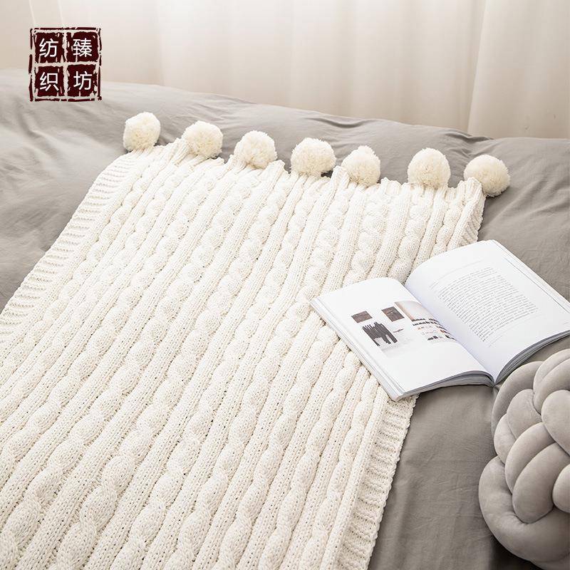 璃茉复办古尼尔雪麻花户大毛球针织盖X210003毯外休闲毯公用毯居