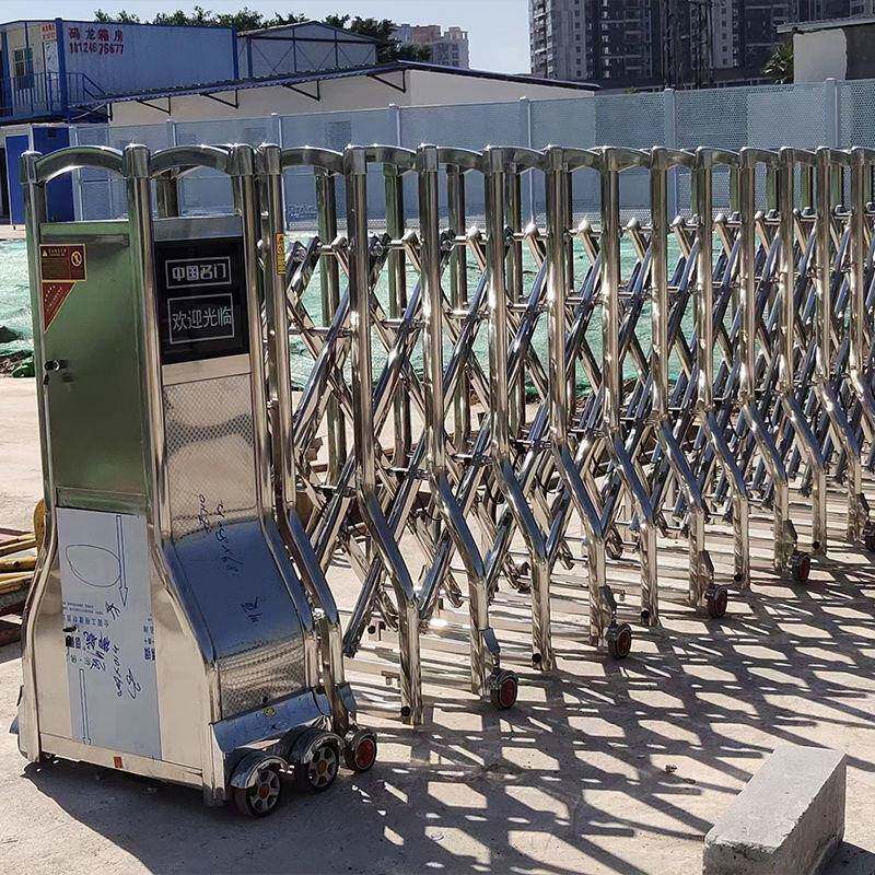 不锈钢电动伸缩门折叠铝合金自动无轨推拉门学校电动门工地封板门