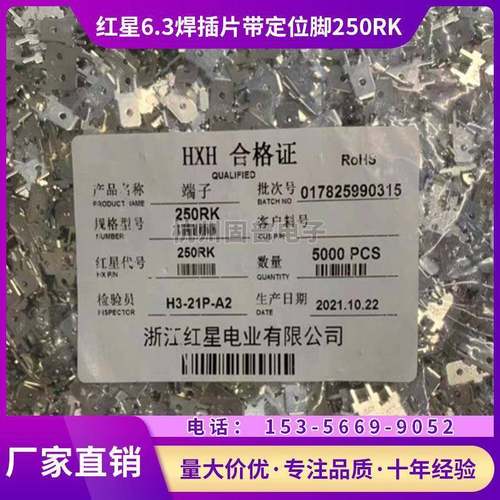 红星6.3焊插片带定位脚250RK插片焊接端子双脚接线片0.8厚PCB插片