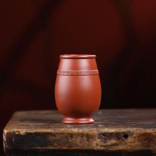 紫砂朱泥手工古典微型花盆如意纹杯型桌面茶台把玩花器盆景盆孙伟