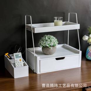 木质收纳架带抽屉桌面整理架木制厨房台面收纳架实木置物架