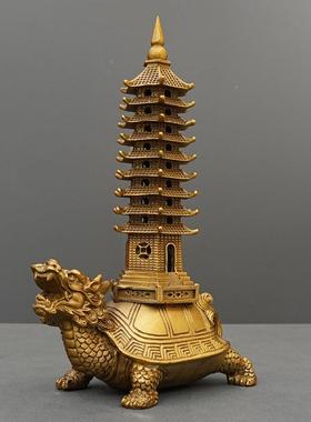 文铜龙龟昌塔摆件黄铜九层ROB书房龙龟伏塔昌摆塔家文居书房桌面