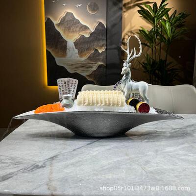 陶盘瓷三文OUL鱼生刺具身盘冰盘干冰意境菜餐鱼片刺身摆盘子